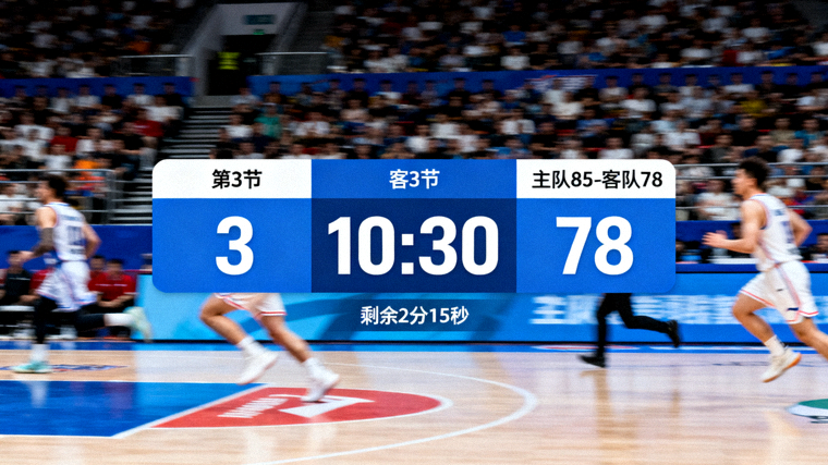 体育赛事直播画面，屏幕上显示实时比赛进程与比分信息