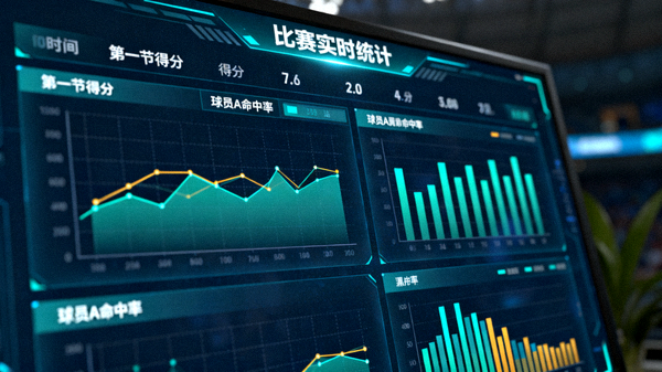 体育数据分析场景,屏幕上显示比赛统计图表